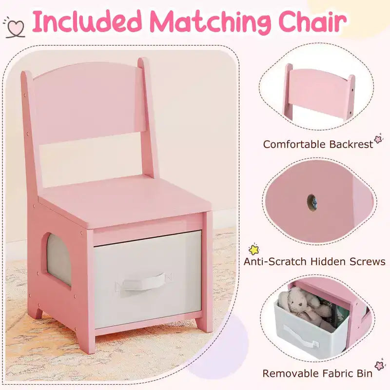 Costway Toeletta per Bambini con 3 Modalità di Illuminazione a Colori, Luminosità Regolabile, Specchio Contenitore Bianco/Rosa
