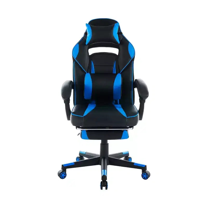 High Back PU Leather Gaming Chair  Ergonomic Computer Chair with Headrest, Retractable Footrest, Lumbar Support, 360 Swivel, Height Adjust, Black