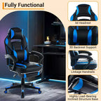 Sedia da Gaming in Ecopelle con Schienale Alto, Sedia da Ufficio Ergonomica con Poggiatesta, Poggiapiedi Estraibile, Supporto Lombare, Girevole a 360°, Regolabile in Altezza, Nera