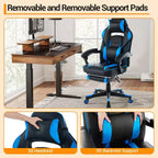 Sedia da Gaming in Ecopelle con Schienale Alto, Sedia da Ufficio Ergonomica con Poggiatesta, Poggiapiedi Estraibile, Supporto Lombare, Girevole a 360°, Regolabile in Altezza, Nera