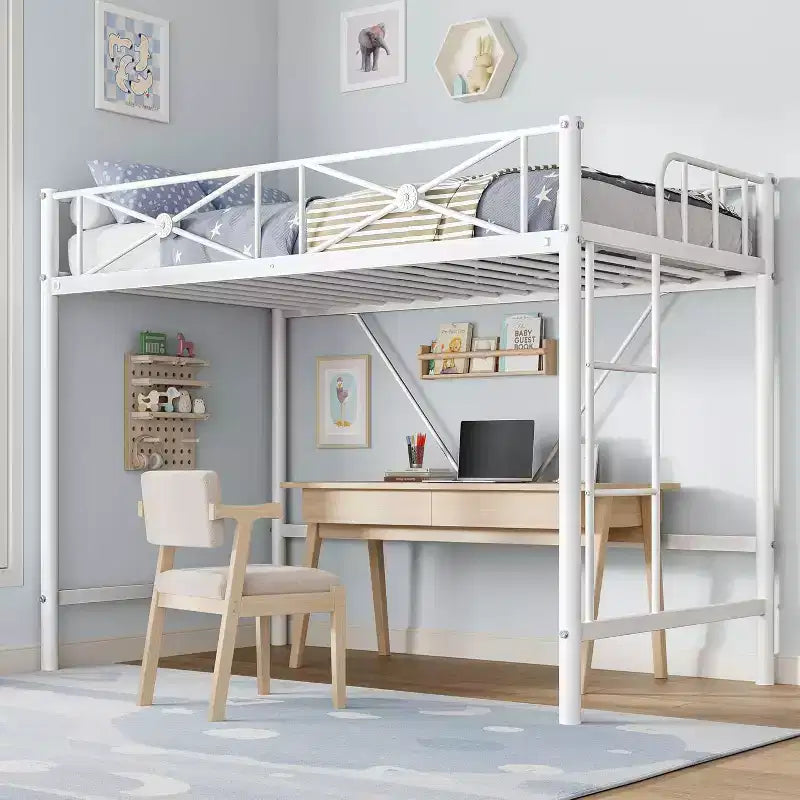Struttura Letto a Soppalco Singolo, in Metallo Resistente con Capacità 180 kg, Design Salvaspazio e Silenzioso per Bambini, Ragazzi, Adulti