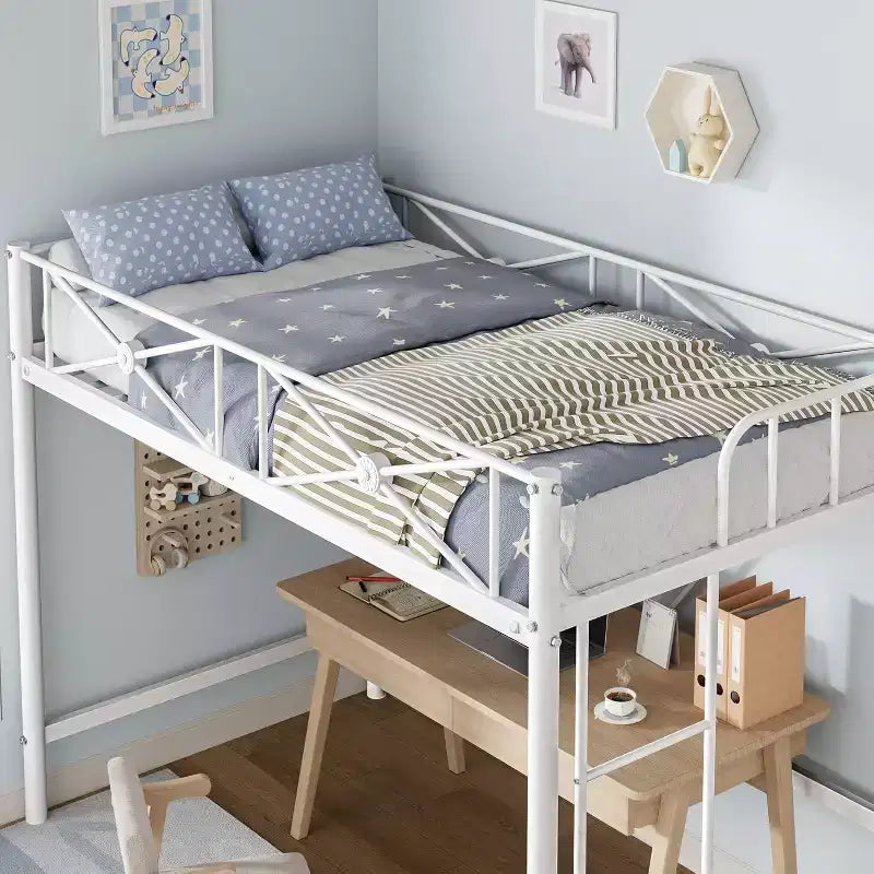 Struttura Letto a Soppalco Singolo, in Metallo Resistente con Capacità 180 kg, Design Salvaspazio e Silenzioso per Bambini, Ragazzi, Adulti