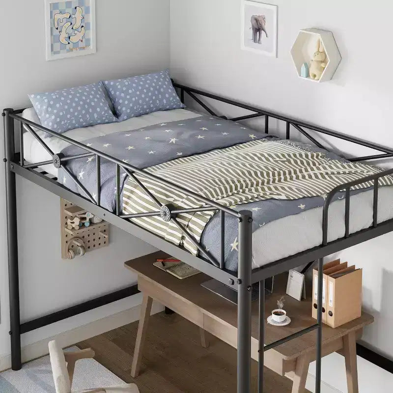 Struttura Letto a Soppalco Singolo, in Metallo Resistente con Capacità 180 kg, Design Salvaspazio e Silenzioso per Bambini, Ragazzi, Adulti