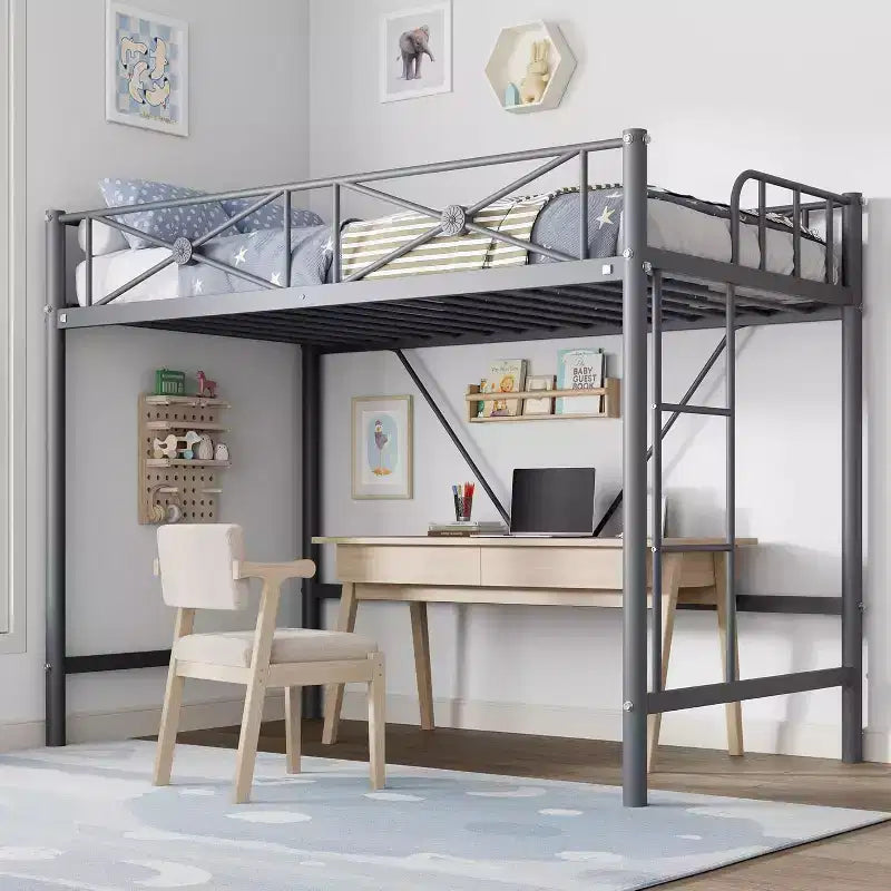 Struttura Letto a Soppalco Singolo, in Metallo Resistente con Capacità 180 kg, Design Salvaspazio e Silenzioso per Bambini, Ragazzi, Adulti
