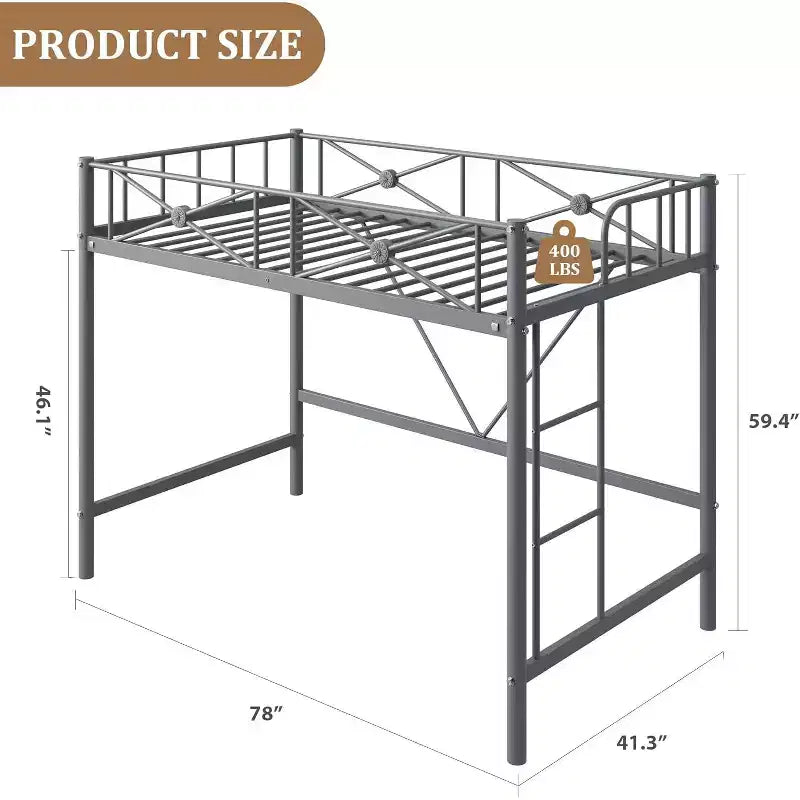Struttura Letto a Soppalco Singolo, in Metallo Resistente con Capacità 180 kg, Design Salvaspazio e Silenzioso per Bambini, Ragazzi, Adulti