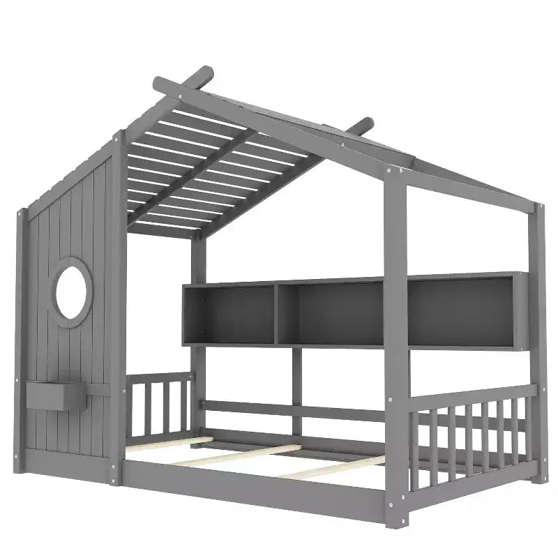 Struttura letto a forma di casetta Luxystar con mensole, finestra e tetto per la camera dei bambini