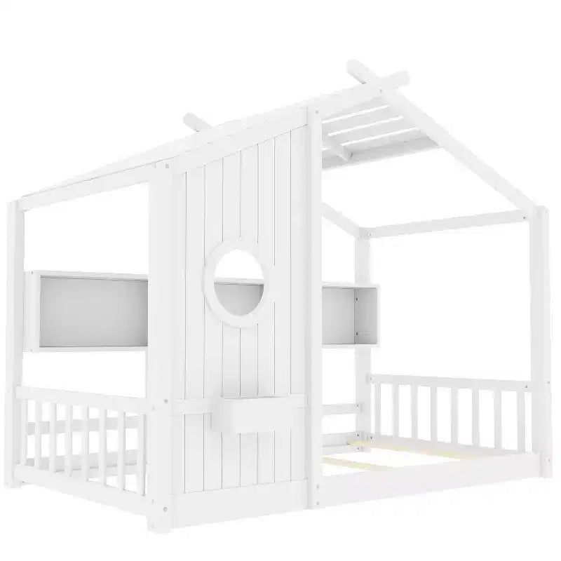 Struttura letto a forma di casetta Luxystar con mensole, finestra e tetto per la camera dei bambini