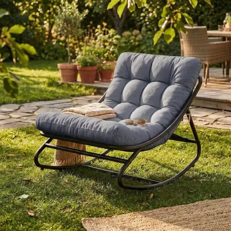 2 poltrone a dondolo, sedie a sdraio da esterno con cuscino spesso impermeabile, poltrona a dondolo da patio in metallo resistente da 136 kg per giardino, veranda, asilo nido, grigio
