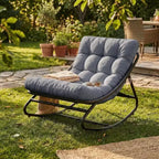 2 poltrone a dondolo, sedie a sdraio da esterno con cuscino spesso impermeabile, poltrona a dondolo da patio in metallo resistente da 136 kg per giardino, veranda, asilo nido, grigio