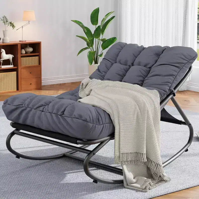 2 poltrone a dondolo, sedie a sdraio da esterno con cuscino spesso impermeabile, poltrona a dondolo da patio in metallo resistente da 136 kg per giardino, veranda, asilo nido, grigio