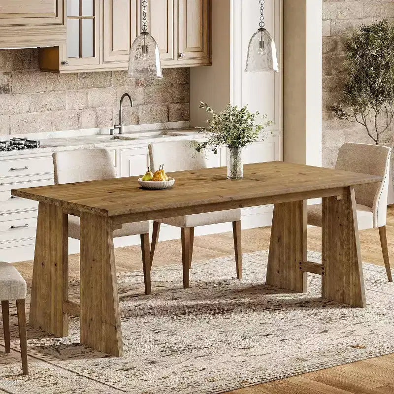 Lantine 70.87 Tavolo da Pranzo, Tavolo da Cucina in Legno Massello per 6-8 Persone, Tavolo Moderno Rettangolare per Cucina e Sala da Pranzo con Gambe Robuste, Marrone Legno