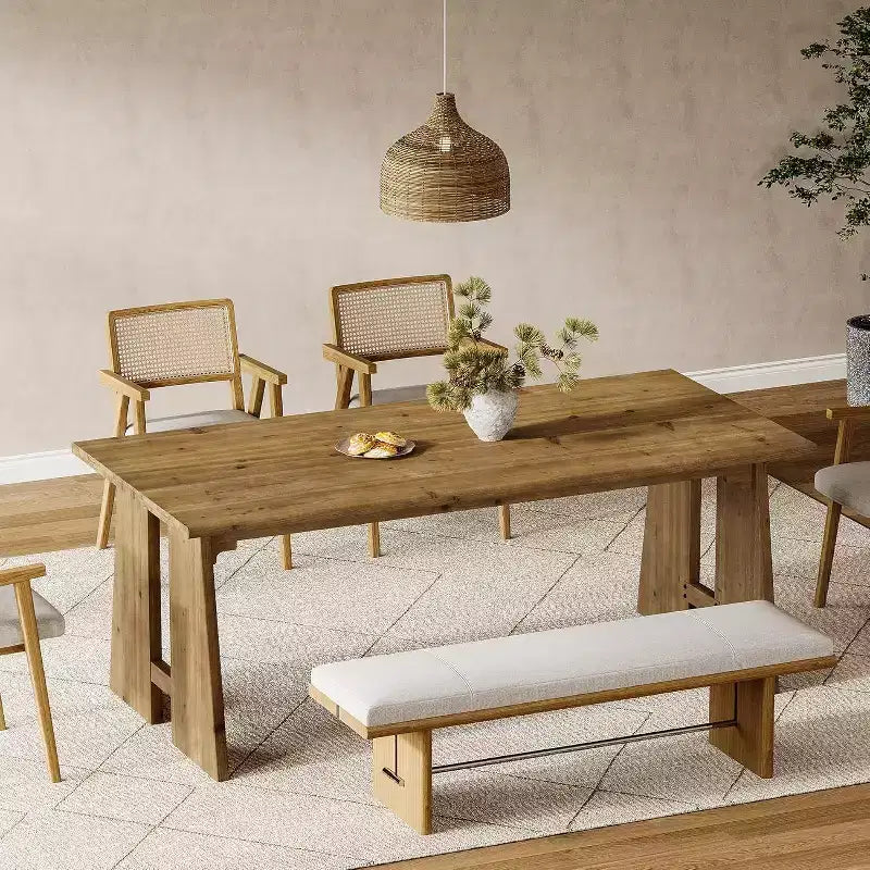 Lantine 70.87 Tavolo da Pranzo, Tavolo da Cucina in Legno Massello per 6-8 Persone, Tavolo Moderno Rettangolare per Cucina e Sala da Pranzo con Gambe Robuste, Marrone Legno