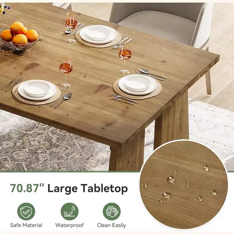 Lantine 70.87 Tavolo da Pranzo, Tavolo da Cucina in Legno Massello per 6-8 Persone, Tavolo Moderno Rettangolare per Cucina e Sala da Pranzo con Gambe Robuste, Marrone Legno
