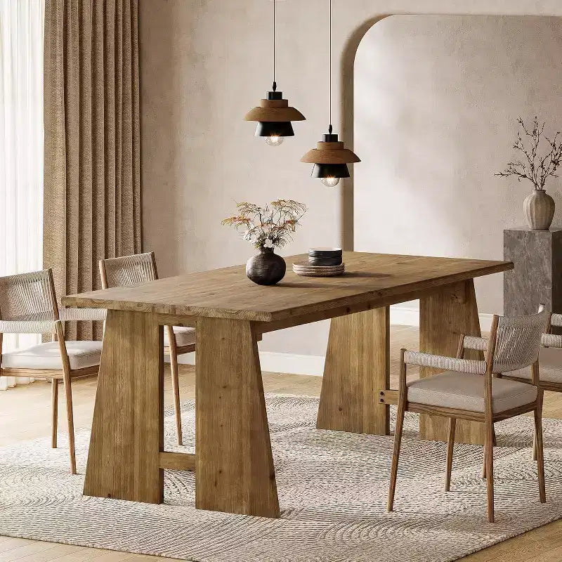 Lantine 70.87 Tavolo da Pranzo, Tavolo da Cucina in Legno Massello per 6-8 Persone, Tavolo Moderno Rettangolare per Cucina e Sala da Pranzo con Gambe Robuste, Marrone Legno