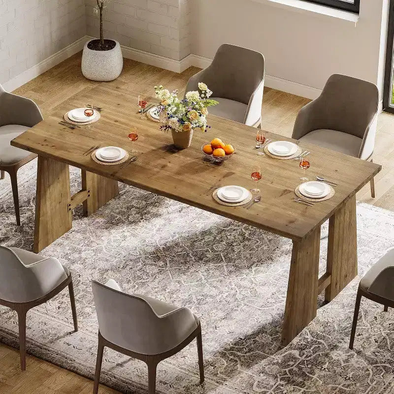 Lantine 70.87 Tavolo da Pranzo, Tavolo da Cucina in Legno Massello per 6-8 Persone, Tavolo Moderno Rettangolare per Cucina e Sala da Pranzo con Gambe Robuste, Marrone Legno