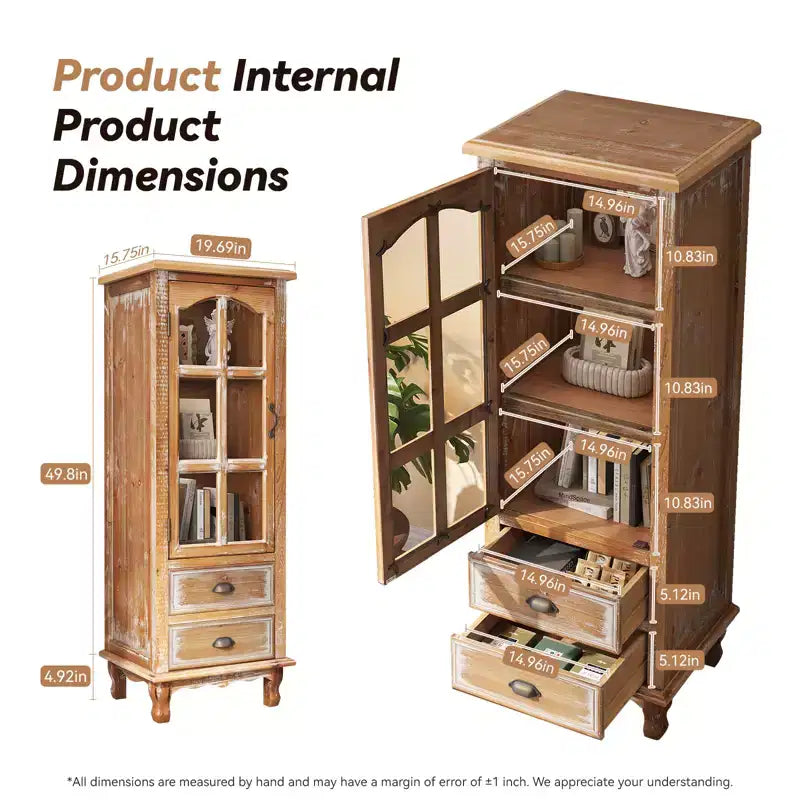 GDFStudio Mobile Contenitore Rustico Brimley in Legno Massello con Anta Decorativa Intagliata e 2 Cassetti