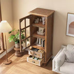 GDFStudio Mobile Contenitore Rustico Brimley in Legno Massello con Anta Decorativa Intagliata e 2 Cassetti