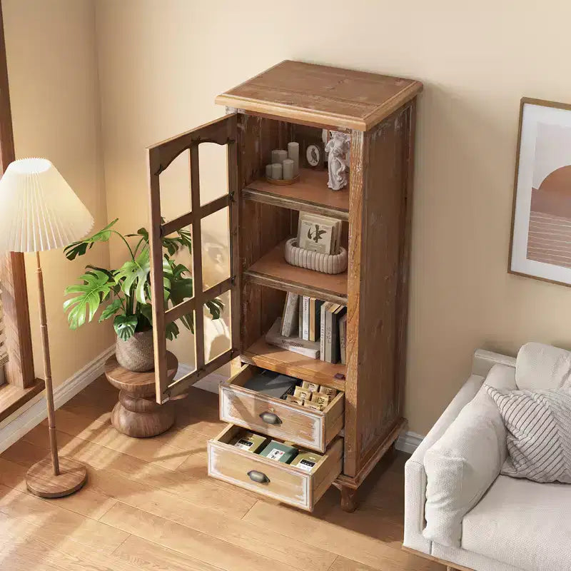 GDFStudio Mobile Contenitore Rustico Brimley in Legno Massello con Anta Decorativa Intagliata e 2 Cassetti