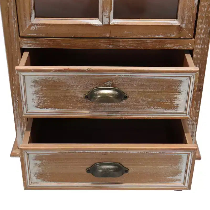 GDFStudio Mobile Contenitore Rustico Brimley in Legno Massello con Anta Decorativa Intagliata e 2 Cassetti