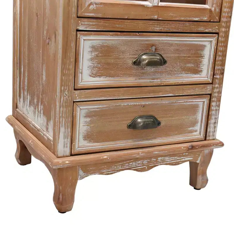 GDFStudio Mobile Contenitore Rustico Brimley in Legno Massello con Anta Decorativa Intagliata e 2 Cassetti