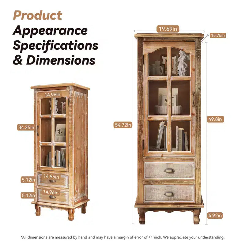 GDFStudio Mobile Contenitore Rustico Brimley in Legno Massello con Anta Decorativa Intagliata e 2 Cassetti