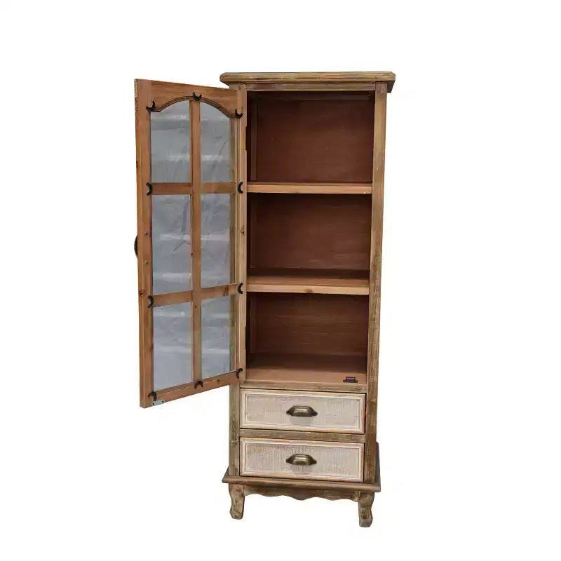 GDFStudio Mobile Contenitore Rustico Brimley in Legno Massello con Anta Decorativa Intagliata e 2 Cassetti