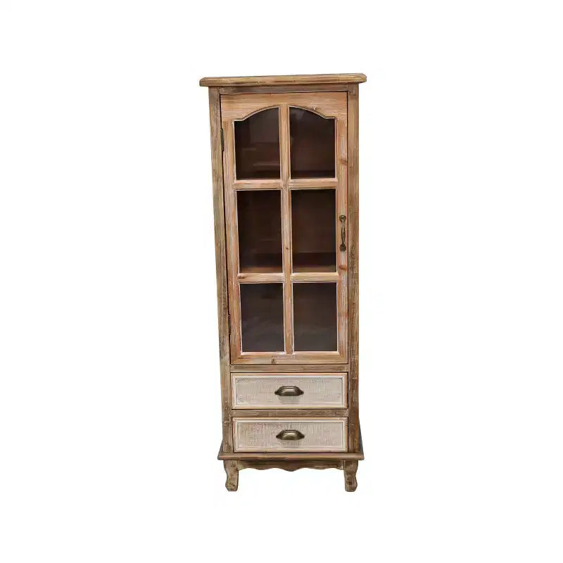 GDFStudio Mobile Contenitore Rustico Brimley in Legno Massello con Anta Decorativa Intagliata e 2 Cassetti