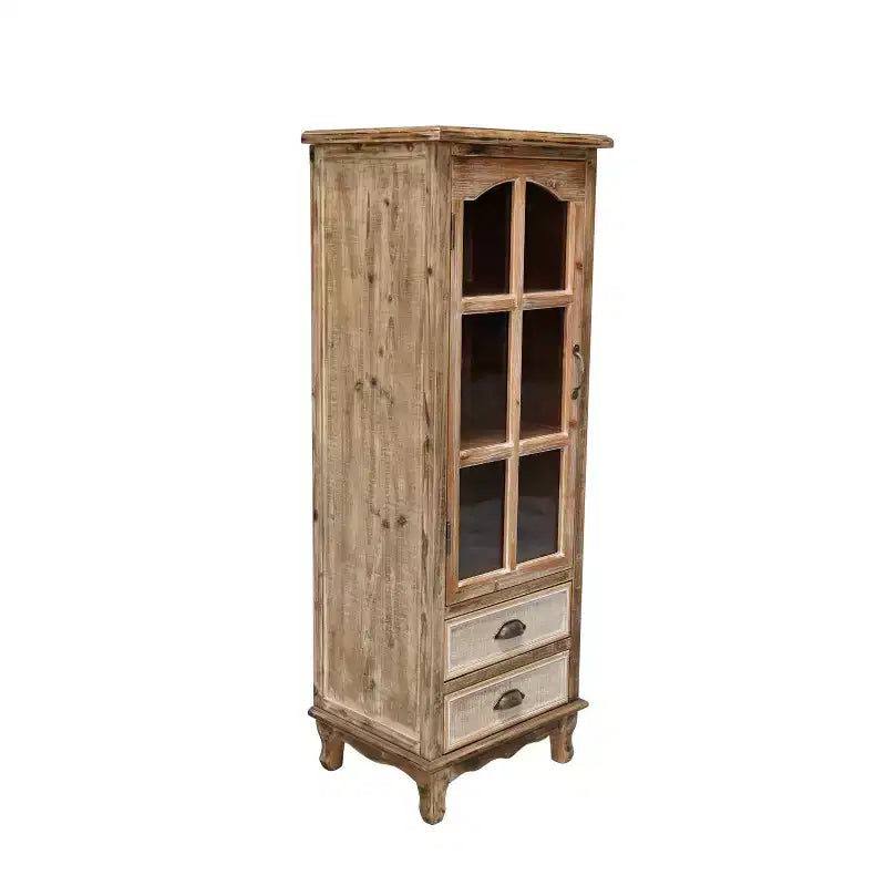 GDFStudio Mobile Contenitore Rustico Brimley in Legno Massello con Anta Decorativa Intagliata e 2 Cassetti