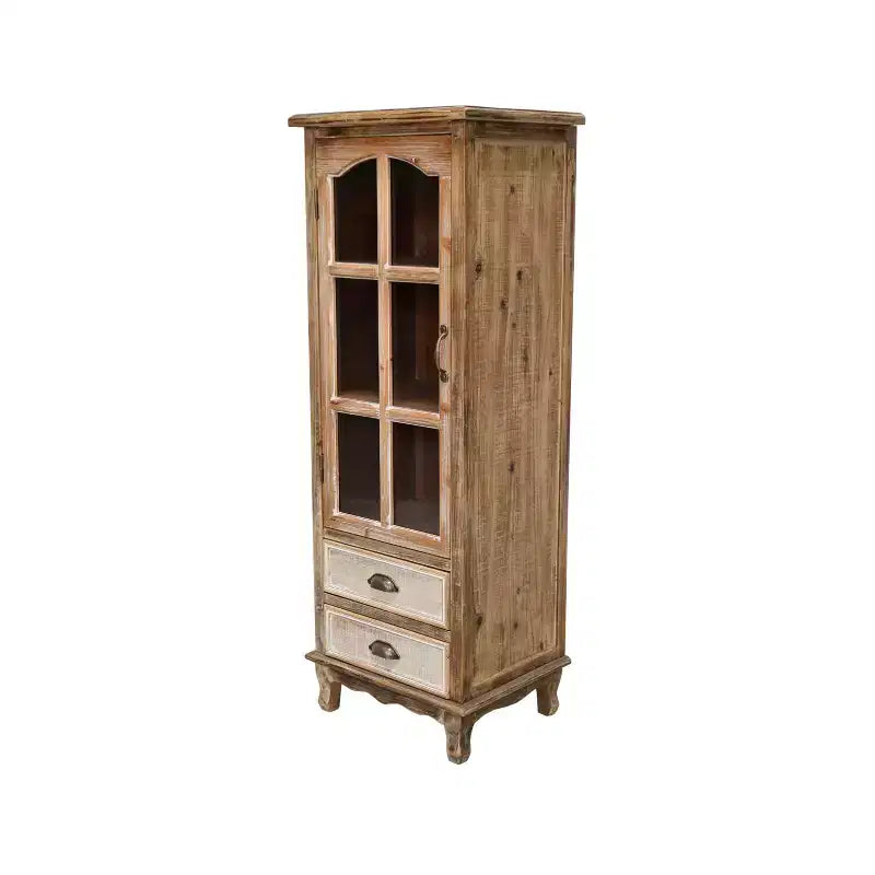 GDFStudio Mobile Contenitore Rustico Brimley in Legno Massello con Anta Decorativa Intagliata e 2 Cassetti