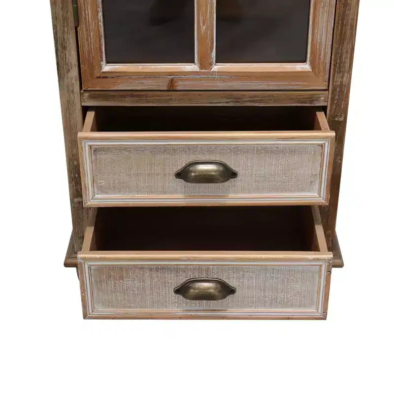 GDFStudio Mobile Contenitore Rustico Brimley in Legno Massello con Anta Decorativa Intagliata e 2 Cassetti