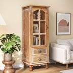 GDFStudio Mobile Contenitore Rustico Brimley in Legno Massello con Anta Decorativa Intagliata e 2 Cassetti