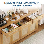 Madia/Credenza a buffet da 160 cm con contenitore, mobile bar in rattan in stile rustico con 3 cassetti, 4 ante, ripiani regolabili per sala da pranzo e cucina