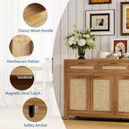 Madia/Credenza a buffet da 160 cm con contenitore, mobile bar in rattan in stile rustico con 3 cassetti, 4 ante, ripiani regolabili per sala da pranzo e cucina