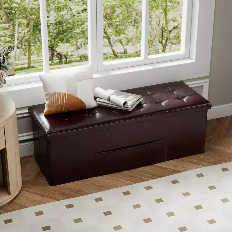 Panca Contenitore Pieghevole Costway 43 pollici con tasca laterale Baule Marrone/Grigio/Grigio Scuro/Nero/Bianco