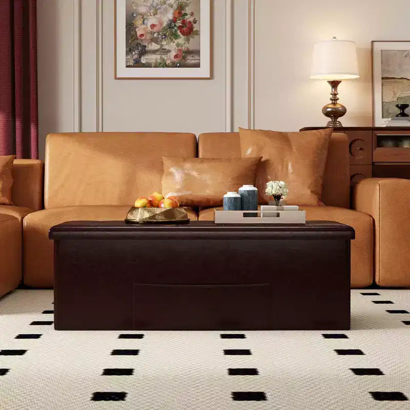 Panca Contenitore Pieghevole Costway 43 pollici con tasca laterale Baule Marrone/Grigio/Grigio Scuro/Nero/Bianco