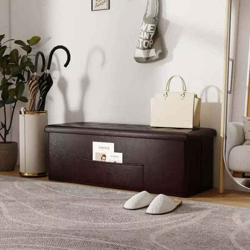 Panca Contenitore Pieghevole Costway 43 pollici con tasca laterale Baule Marrone/Grigio/Grigio Scuro/Nero/Bianco