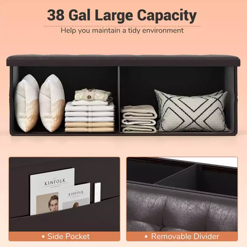 Panca Contenitore Pieghevole Costway 43 pollici con tasca laterale Baule Marrone/Grigio/Grigio Scuro/Nero/Bianco