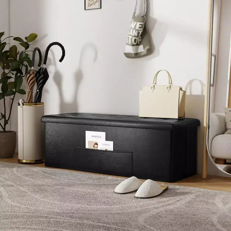 Panca Contenitore Pieghevole Costway 43 pollici con tasca laterale Baule Marrone/Grigio/Grigio Scuro/Nero/Bianco