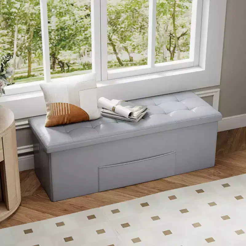 Panca Contenitore Pieghevole Costway 43 pollici con tasca laterale Baule Marrone/Grigio/Grigio Scuro/Nero/Bianco