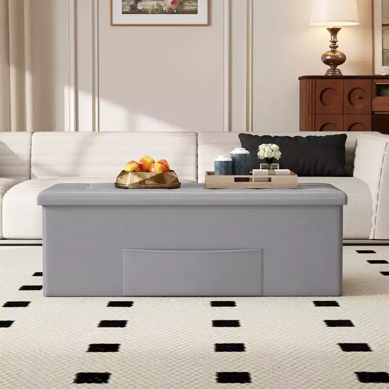 Panca Contenitore Pieghevole Costway 43 pollici con tasca laterale Baule Marrone/Grigio/Grigio Scuro/Nero/Bianco