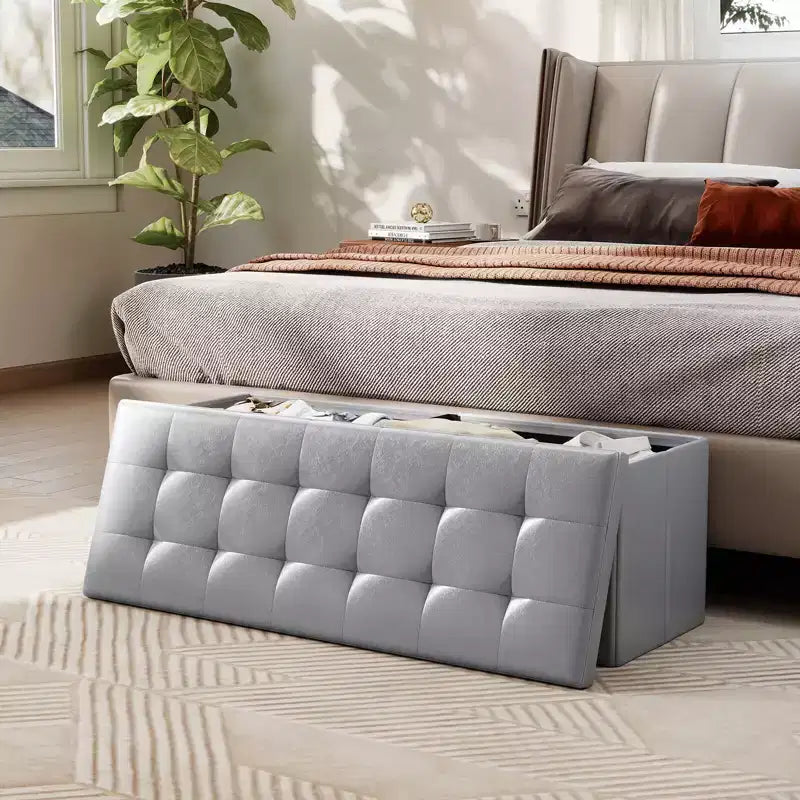 Panca Contenitore Pieghevole Costway 43 pollici con tasca laterale Baule Marrone/Grigio/Grigio Scuro/Nero/Bianco