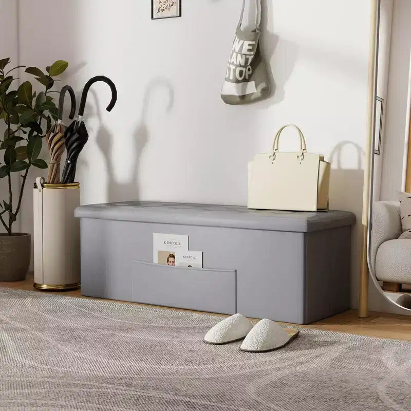 Panca Contenitore Pieghevole Costway 43 pollici con tasca laterale Baule Marrone/Grigio/Grigio Scuro/Nero/Bianco