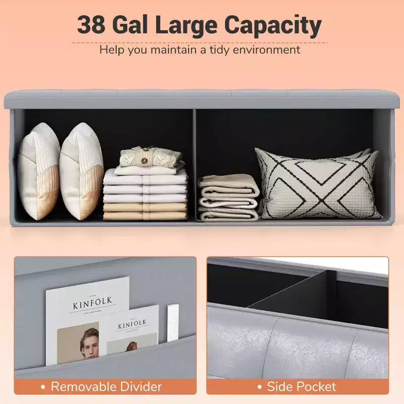 Panca Contenitore Pieghevole Costway 43 pollici con tasca laterale Baule Marrone/Grigio/Grigio Scuro/Nero/Bianco