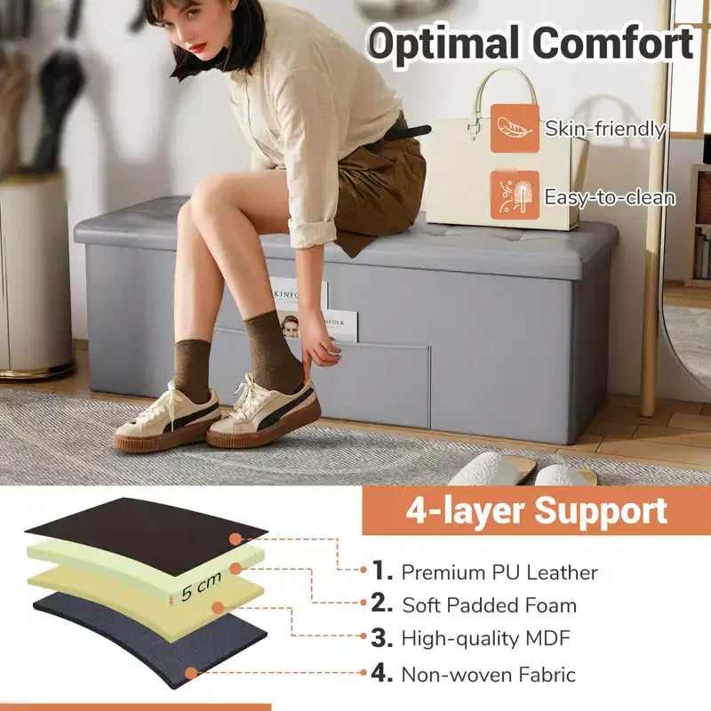 Panca Contenitore Pieghevole Costway 43 pollici con tasca laterale Baule Marrone/Grigio/Grigio Scuro/Nero/Bianco