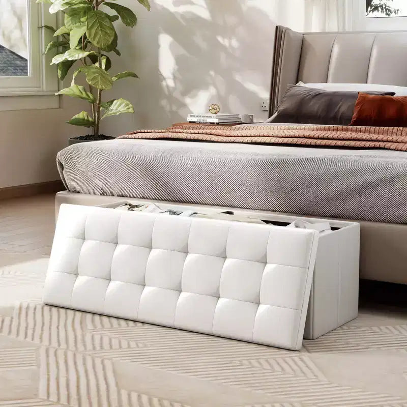Panca Contenitore Pieghevole Costway 43 pollici con tasca laterale Baule Marrone/Grigio/Grigio Scuro/Nero/Bianco