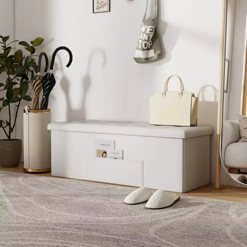 Panca Contenitore Pieghevole Costway 43 pollici con tasca laterale Baule Marrone/Grigio/Grigio Scuro/Nero/Bianco