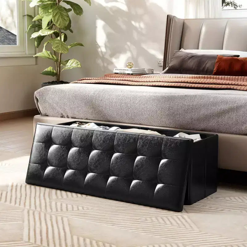 Panca Contenitore Pieghevole Costway 43 pollici con tasca laterale Baule Marrone/Grigio/Grigio Scuro/Nero/Bianco