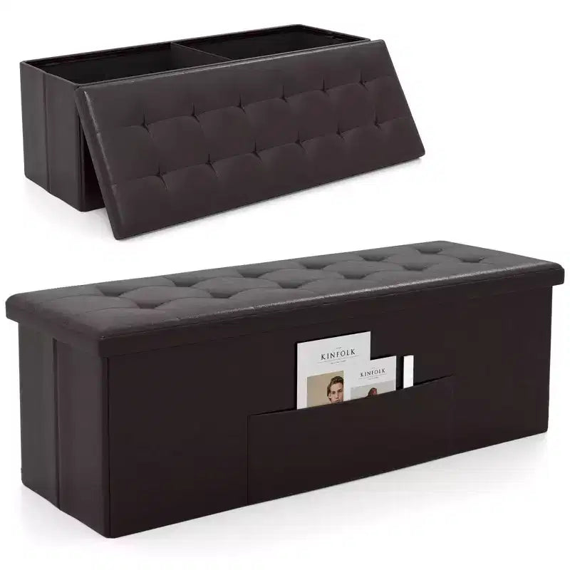 Panca Contenitore Pieghevole Costway 43 pollici con tasca laterale Baule Marrone/Grigio/Grigio Scuro/Nero/Bianco