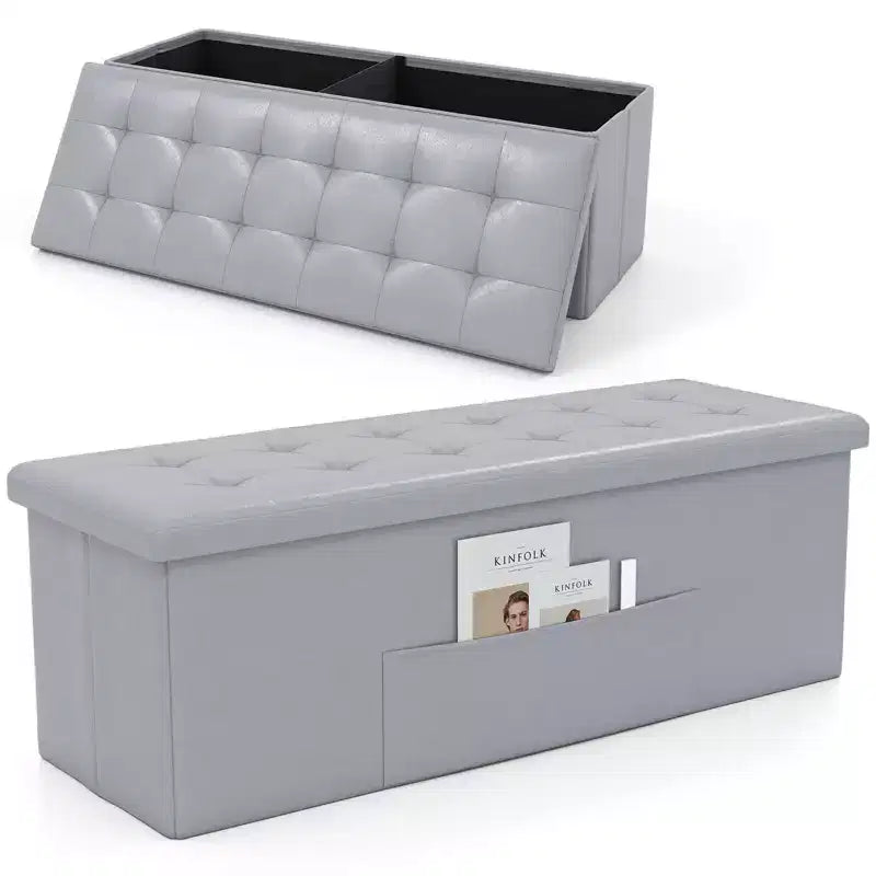 Panca Contenitore Pieghevole Costway 43 pollici con tasca laterale Baule Marrone/Grigio/Grigio Scuro/Nero/Bianco