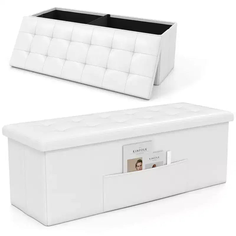 Panca Contenitore Pieghevole Costway 43 pollici con tasca laterale Baule Marrone/Grigio/Grigio Scuro/Nero/Bianco